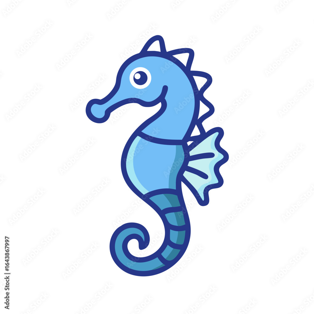 Obraz premium Cartoon seahorse illustration with blue tones on black background