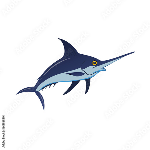 Isolated cartoon swordfish illustration against black background stock image