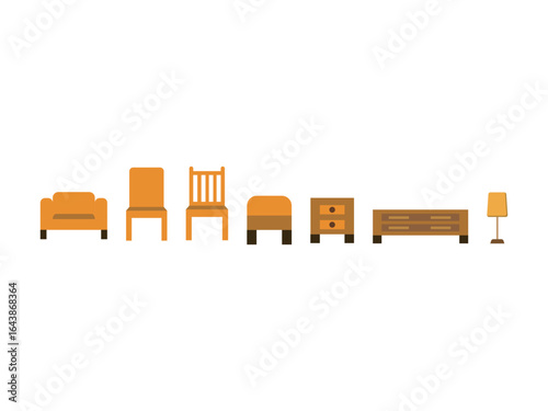 茶色の家具のイラストのセット