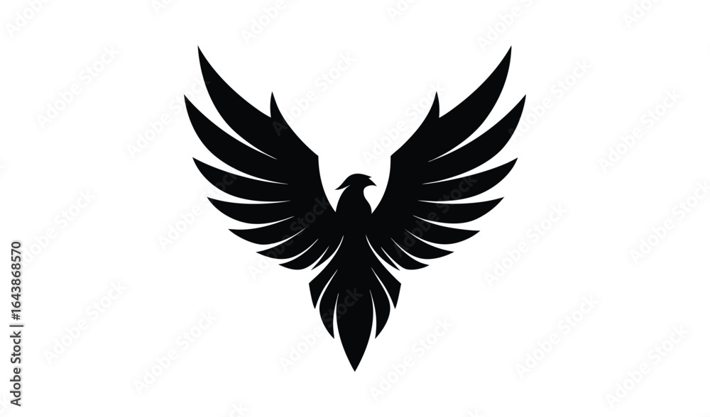 Obraz premium Black silhouette of a mythical phoenix with wings spread wide