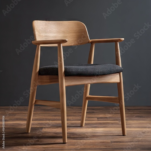 Wallpaper Mural Light oak armchair with dark gray upholstered seat and simple, tapered legs against a dark gray background Torontodigital.ca