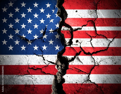 Cracked American flag, divided