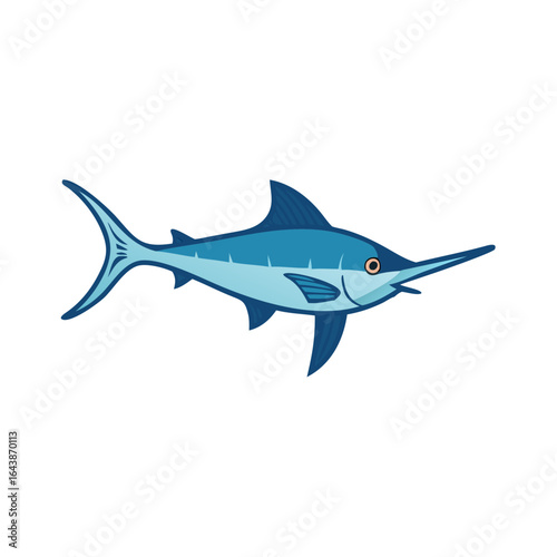 Cartoon blue marlin fish on black background illustration