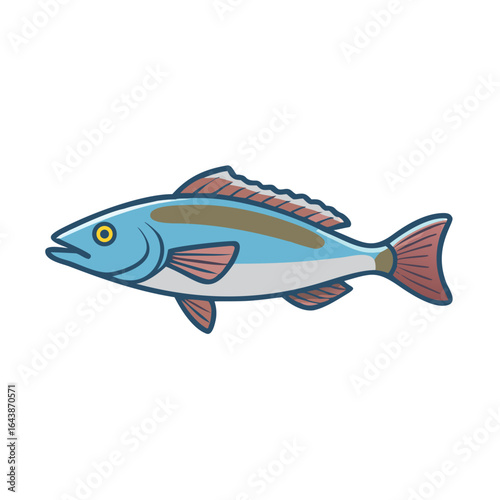Cartoon fish illustration with blue color palette on black