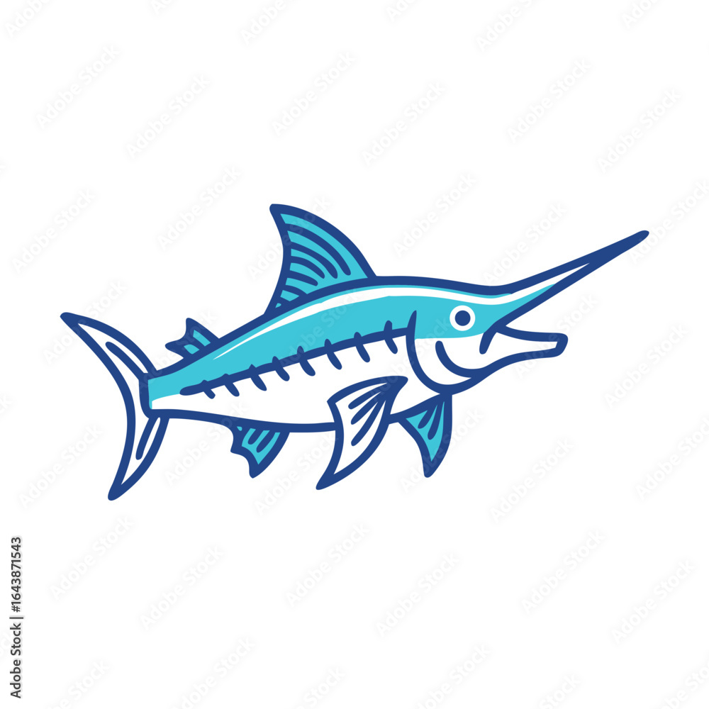 Obraz premium Stylized blue marlin vector illustration against black background
