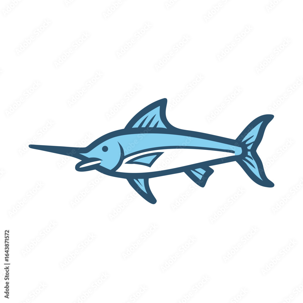 Fototapeta premium Minimalist swordfish vector illustration on black background aquatic theme