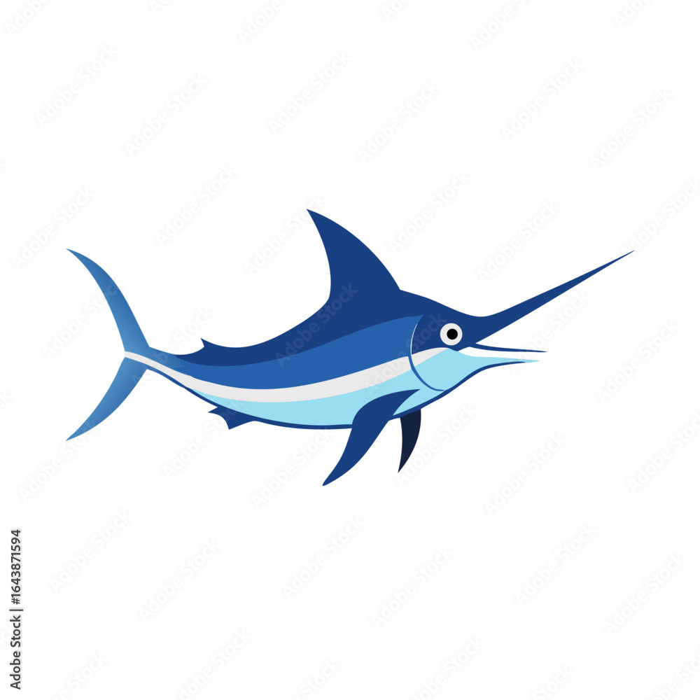 Fototapeta premium Stylized blue marlin illustration on a dark background graphic