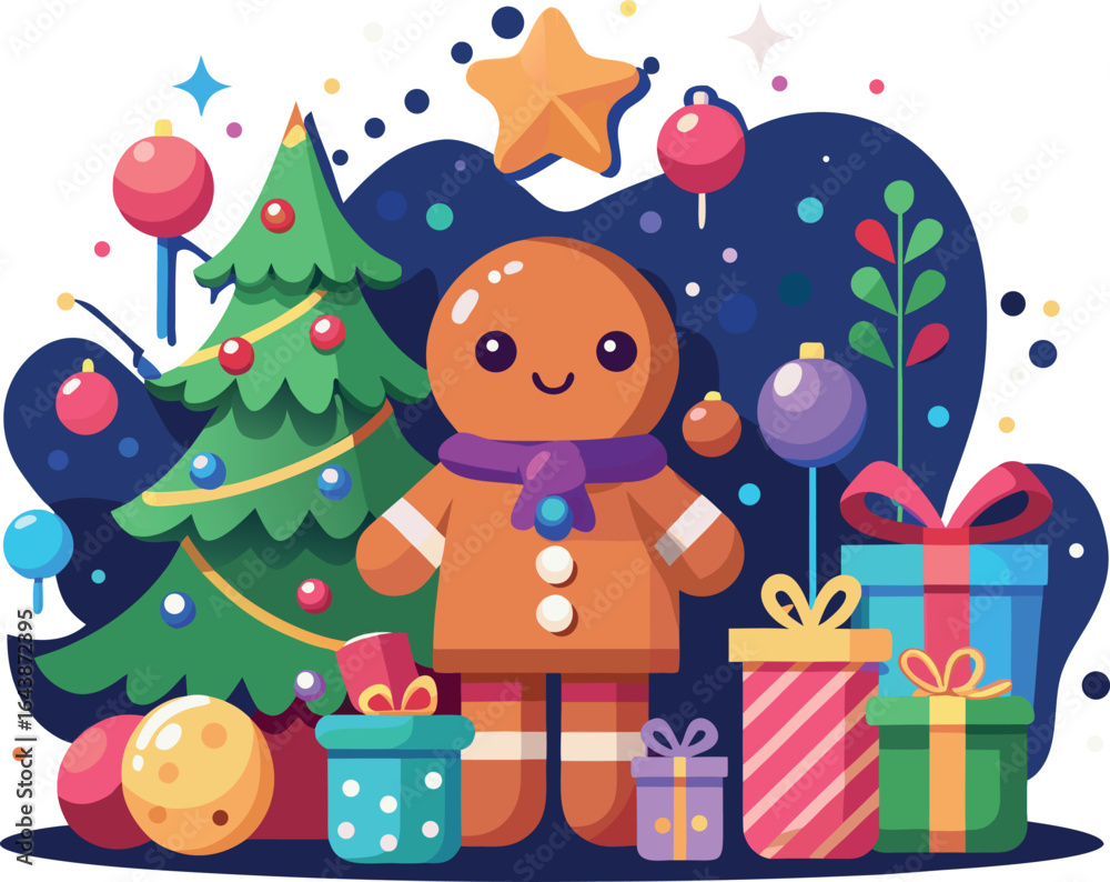 Naklejka premium Charming Christmas Sticker Scene Featuring a Cute Dog Illustration with Festive Elements on Transparent Background charming sticker