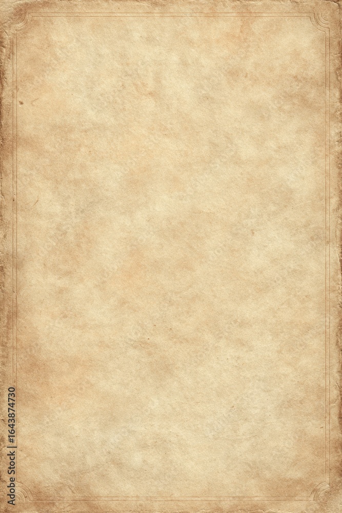 Fototapeta premium Distressed parchment paper with decorative border, evoking vintage aesthetic and historical texture.