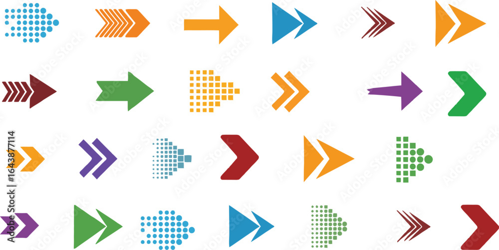 Fototapeta premium Dynamic arrow collection guides direction and progress forward