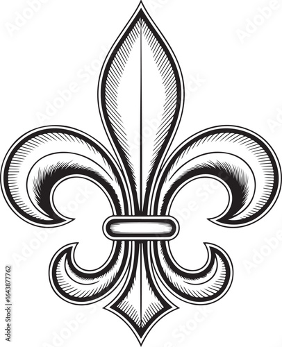 Detailed black and white fleur de lis vector design for classic heraldry emblems