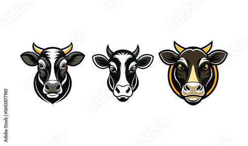 Three holstein friesian cow heads in a row vector illustration