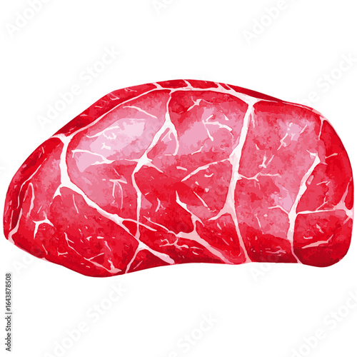 Watercolor Illustration of Fresh Raw Rump Steak Cut