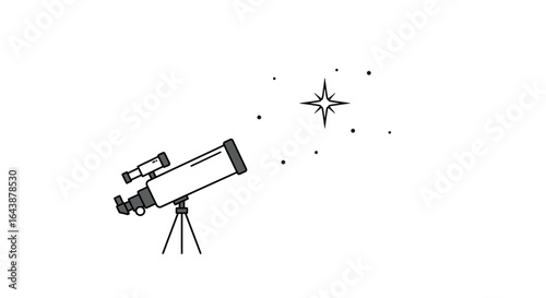 Minimalist Telescope Stargazing Line Art