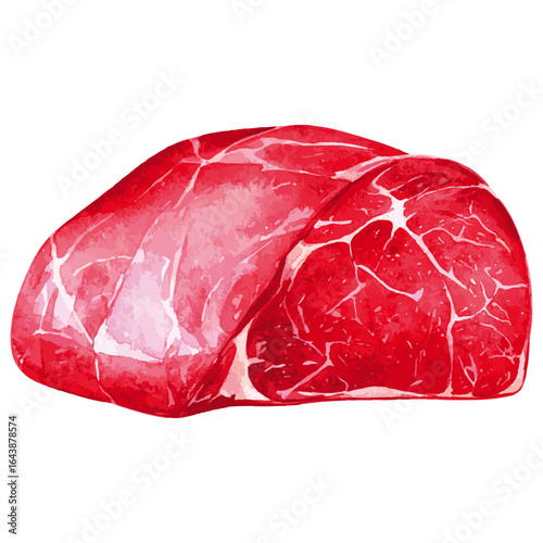 Watercolor Illustration of Fresh Raw Rump Steak Cut