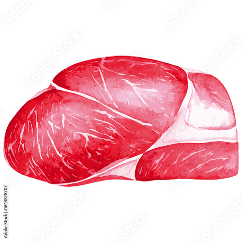 Watercolor Illustration of Fresh Raw Rump Steak Cut