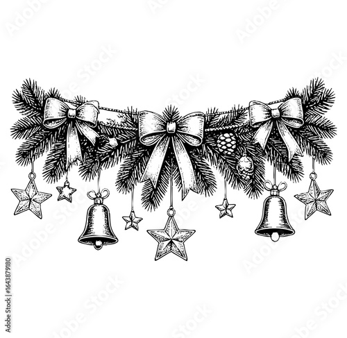 Victorian Christmas Garland – Bells and Stars in Copperplate Style