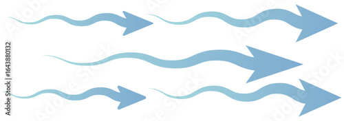 Air flow. Set of blue arrow showing air or wind flow. Wind direction arrows. Blue cold fresh stream from the conditioner. Air flow. Set of blue arrow showing air or wind flow eps 10