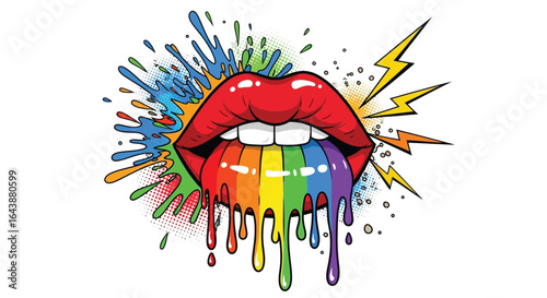 Rainbow lips art print lgbtq design colorful pop art illustration