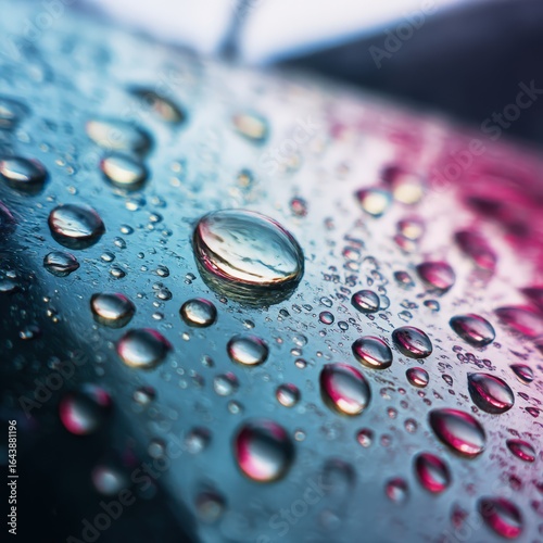 closeup of a raindrop on a car windshield