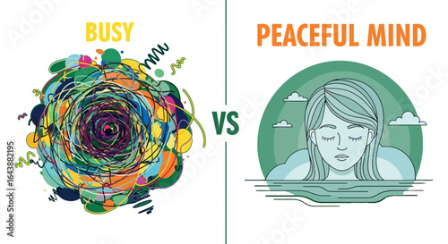 Peaceful Mind vs Busy Mind Illustration