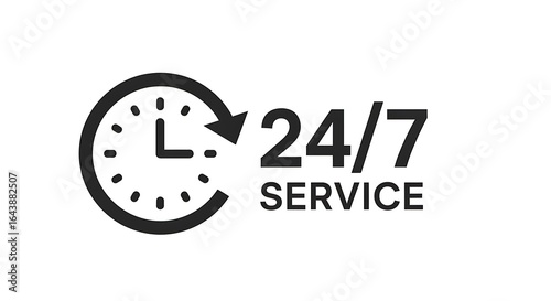 24 7 service clock icon representing continuous availability and support isolated on white background