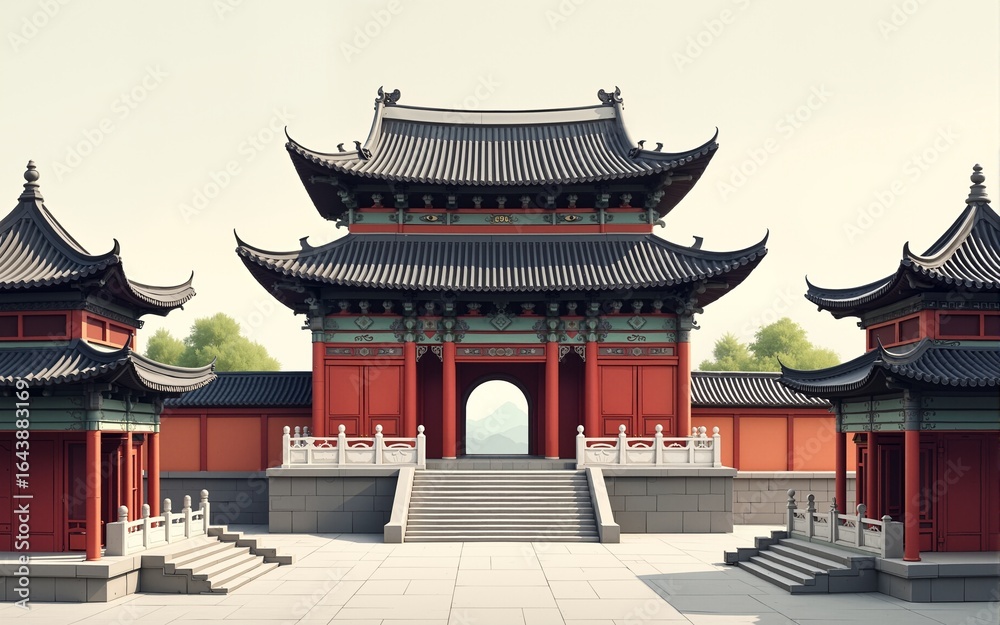 Naklejka premium Ancient Chinese architecture, pagoda, city landmark architecture illustration. High quality