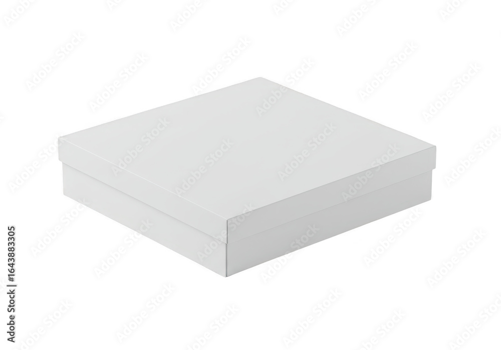 Fototapeta premium A simple closed white cardboard box sits on a plain black background ready for contents