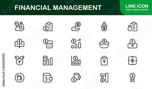 Financial Management Professional Line Icon Set – Modern Minimal Banking Investment and Budget Vector Collection