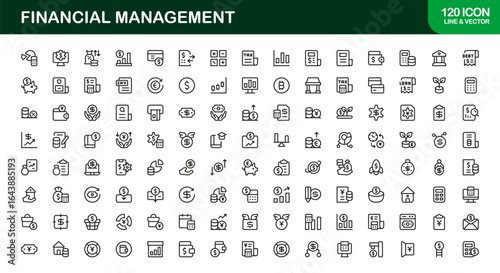 Financial Management Professional Line Icon Set – Modern Minimal Banking Investment and Budget Vector Collection