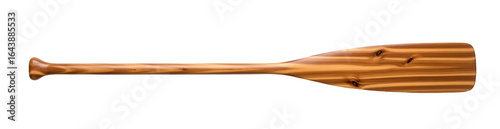 A light wooden canoe paddle with visible grain and natural imperfections on a white background. Isolated transparent background (cut-out PNG file). 