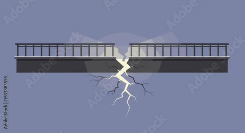 A bridge with a large glowing crack in the middle, symbolizing damage or instability.