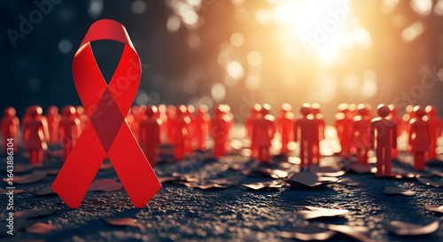 Red Ribbon and Crowd of Figures AIDS awareness HIV awareness