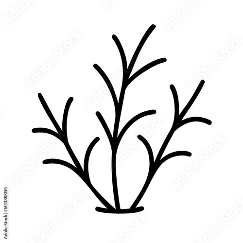 Herb plant with thin stems medicinal botanical silhouette minimal vector green garden aromatic leaves nature symbol eco design outline graphic illustration isolated