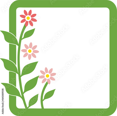 Floral Frame Design With Blossoms And Green Leaves For Spring Decor
