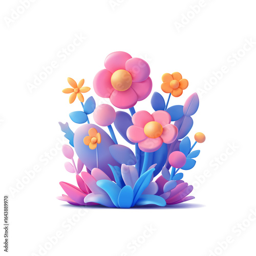 Beautiful, 3D wildflowers on a white background. Composition of wildflowers, leaves, for beauty concepts, greetings, celebrations. Vector illustration.