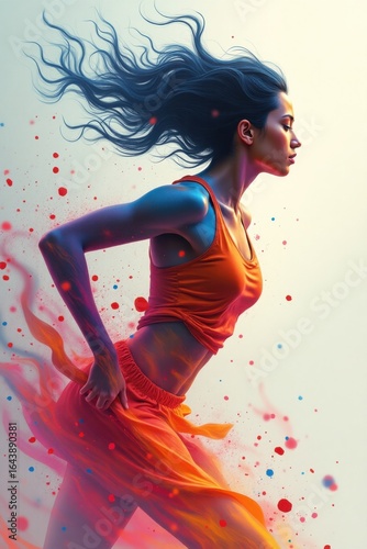 Vibrant Dancer Expressing Movement and Energy with Colorful Splashes