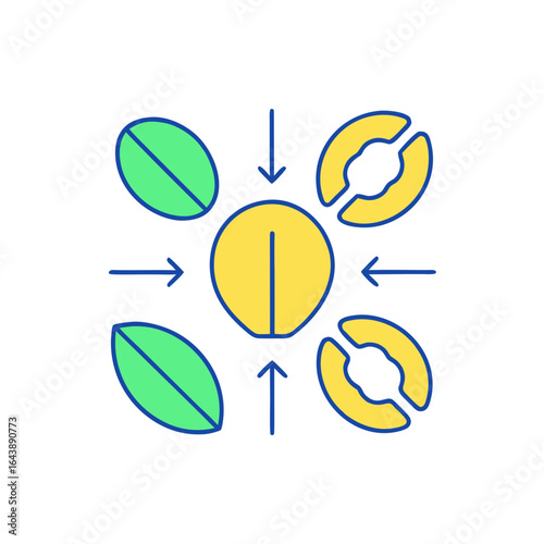 Abstract representation of a central element being acted upon by surrounding forces