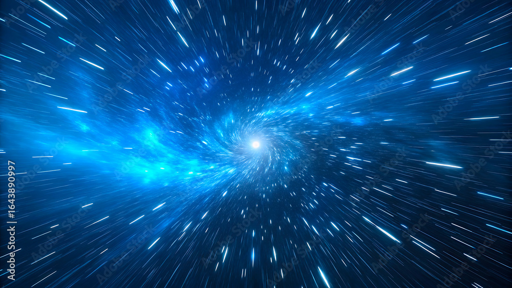 Fototapeta premium Abstract blue space warp speed light streaks background