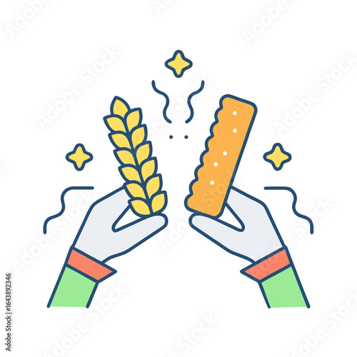 Hands holding wheat and cracker symbolizing baking and food production