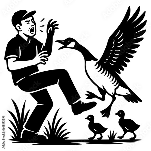 Goose Attacking Man Vector Illustration