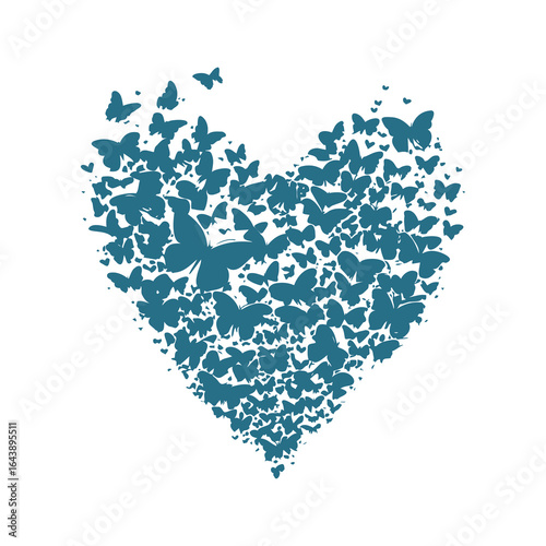 Heart composed of butterflies in a graphic pattern, perfect for love, wedding, or spring themed scalable design projects.