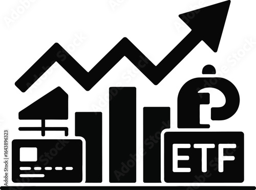 ETF financial growth chart with credit card and bars exchange traded fund finance