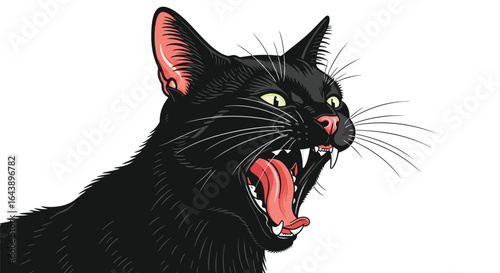 Angry black cat hissing illustration vector stock image art