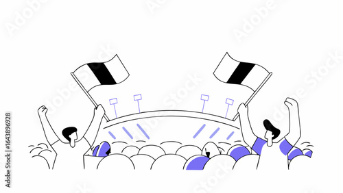Illustration of crowd cheering with flags at a sports event or concert for entertainment and fun time