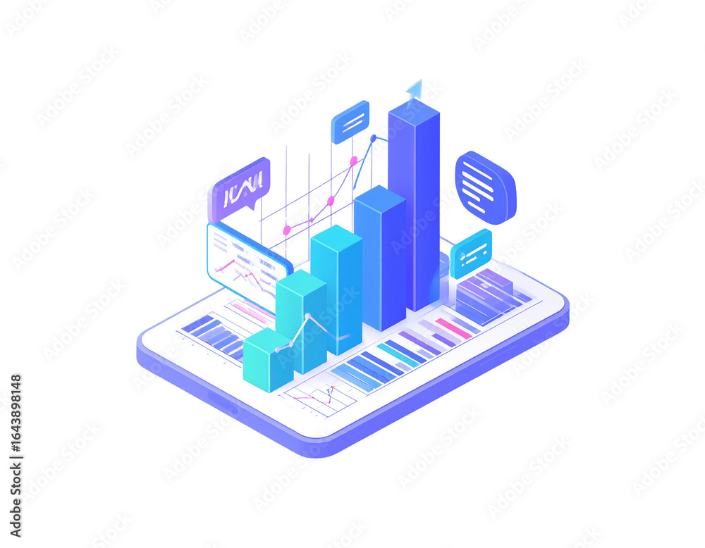 Fototapeta premium Firefly_3d Money Bag with dollar sign - Firefly_3D minimalist illustration with business graph and analytics data on isometric. Onlin