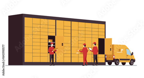 Efficient parcel locker system with delivery service in modern city setting