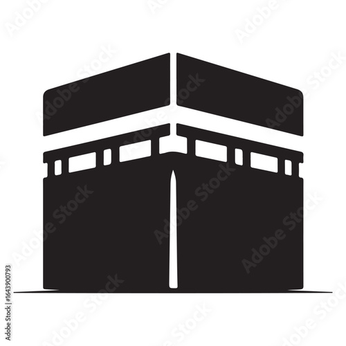 Stylized black and white icon of the kaaba in mecca