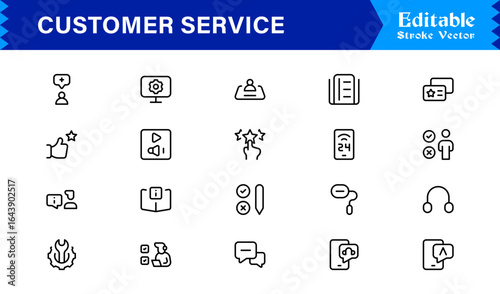 Customer Service Line Icon Set with Professional Minimal Design, Modern Support Symbols, Unique Help Desk and Communication Vector Icons, Clean and Elegant Collection
