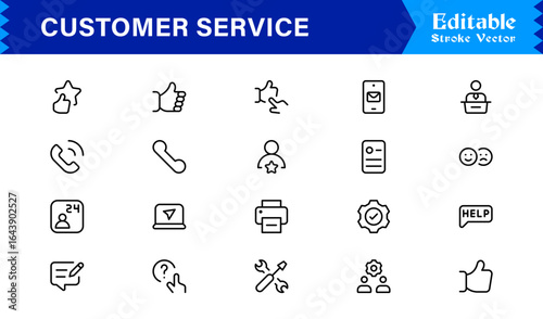 Customer Service Line Icon Set with Professional Minimal Design, Modern Support Symbols, Unique Help Desk and Communication Vector Icons, Clean and Elegant Collection